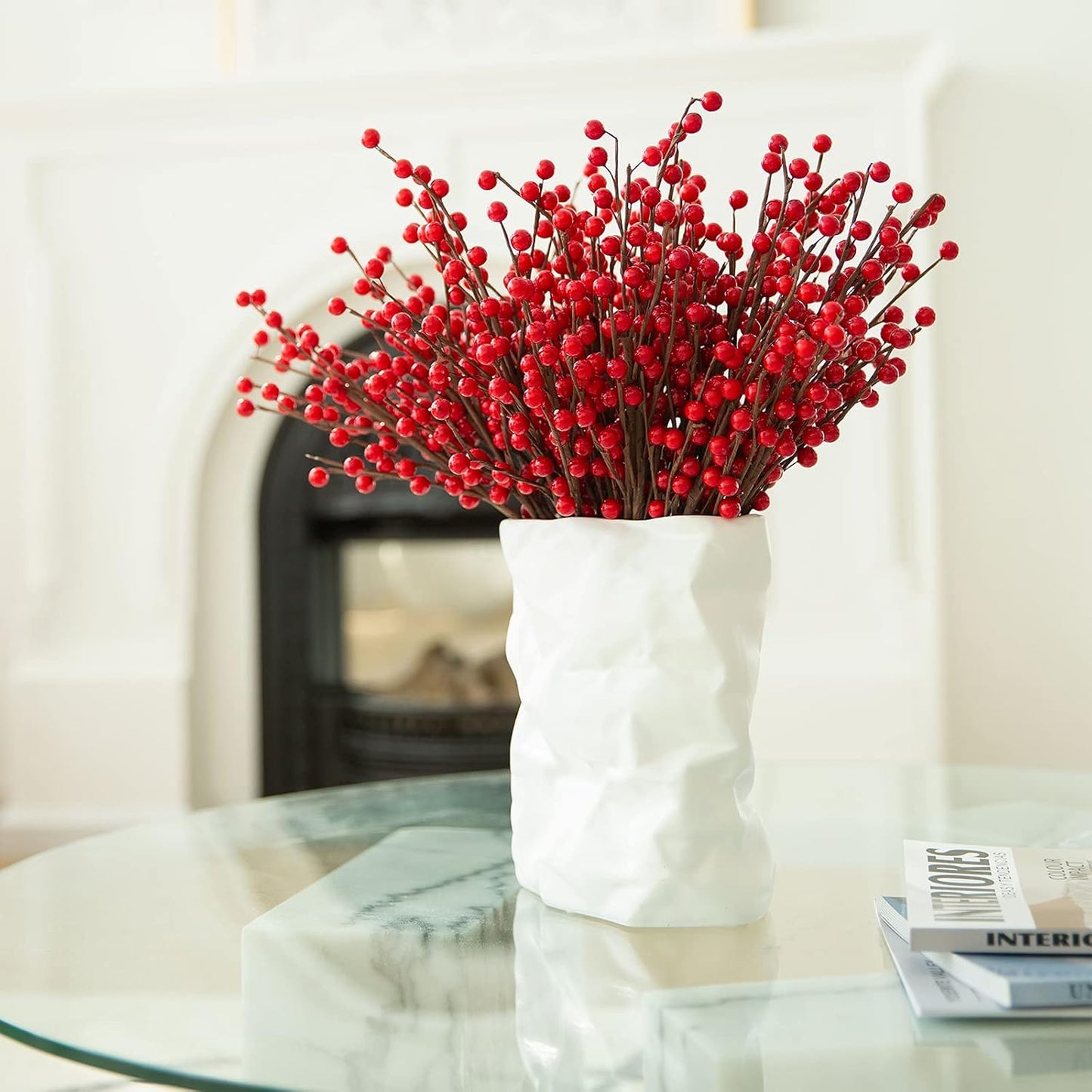 24 Pack 12.6'' joyhalo Red Berry Stems - Holly Berry Stems, Red Berries Christmas Decor, Red Berry Picks for Christmas