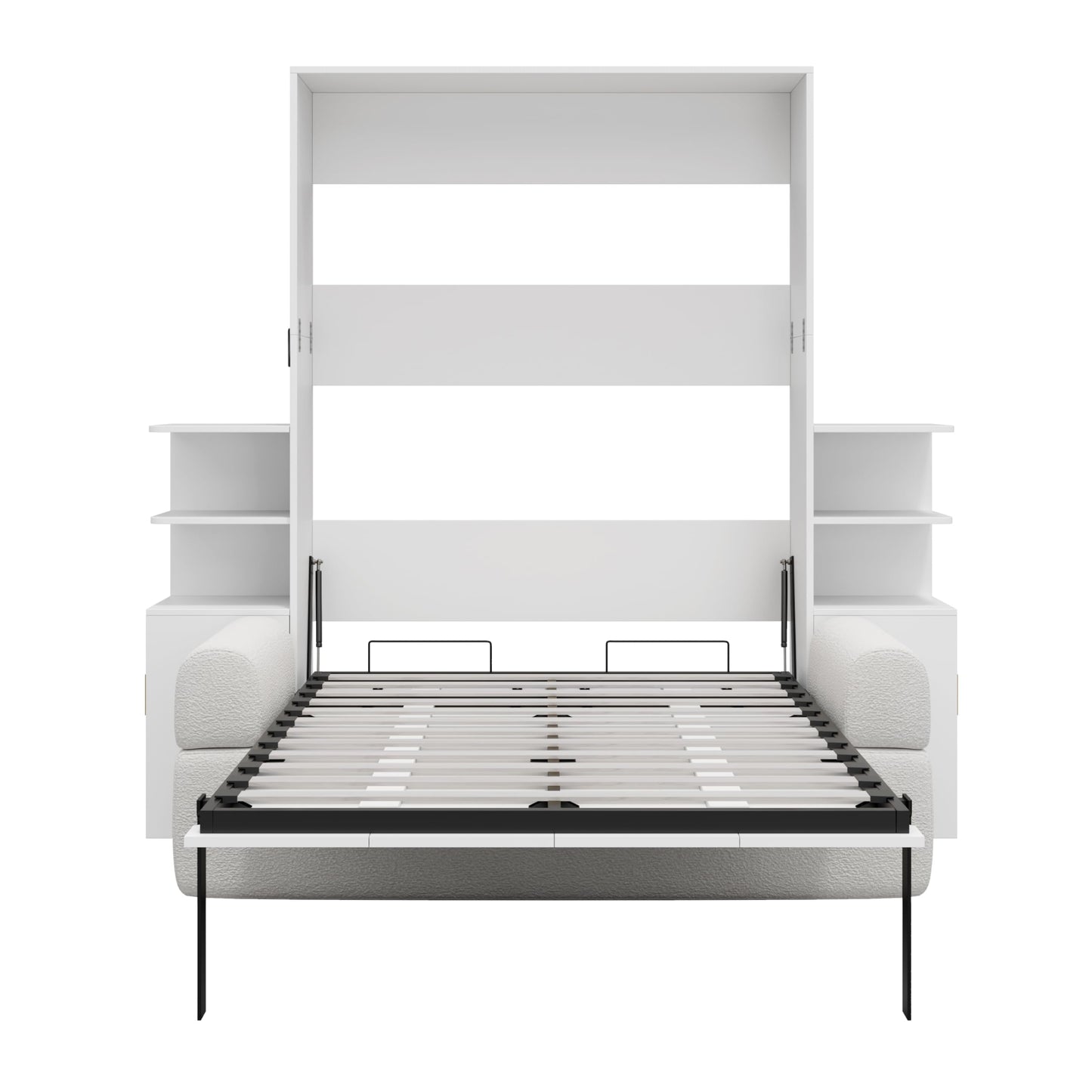 Ball & Cast Murphy Bed Full Size Murphy Beds with Sofa and Storage Cabinets,Wood Wall Hideaway w/Slat Support,can be Folded,Space-Saving,for Small Room,Dorms,White