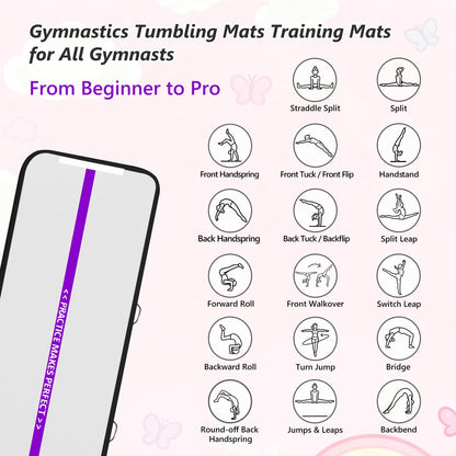 16 ft VOFiTNY Inflatable Gym Mats 4'' Thick Air Mat Tumble Track for home/gymnastics/cheer/tumbling