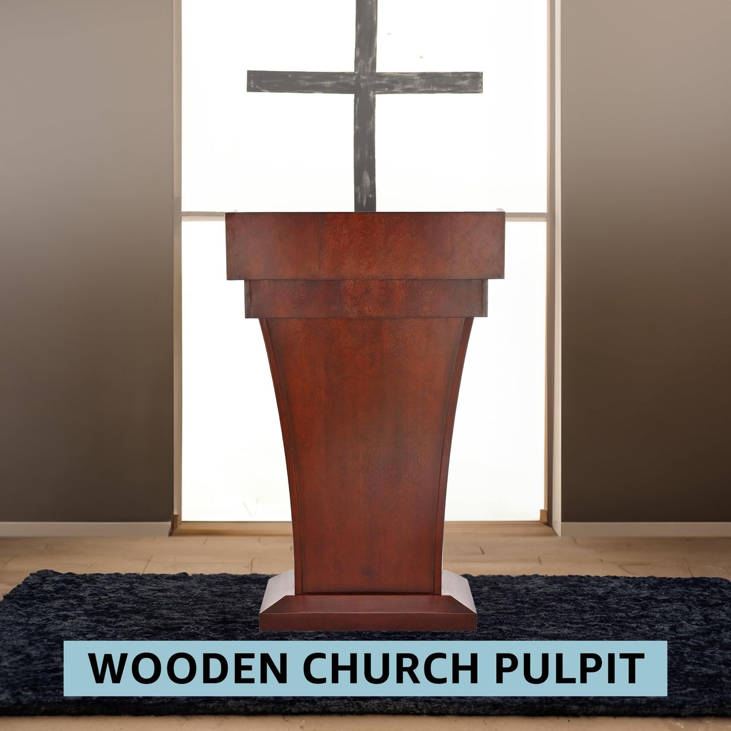 AdirOffice Church Pulpit, Wooden Podium - Height 43.33" Pulpits for Churches with Spacious Drawer (Mahogany)