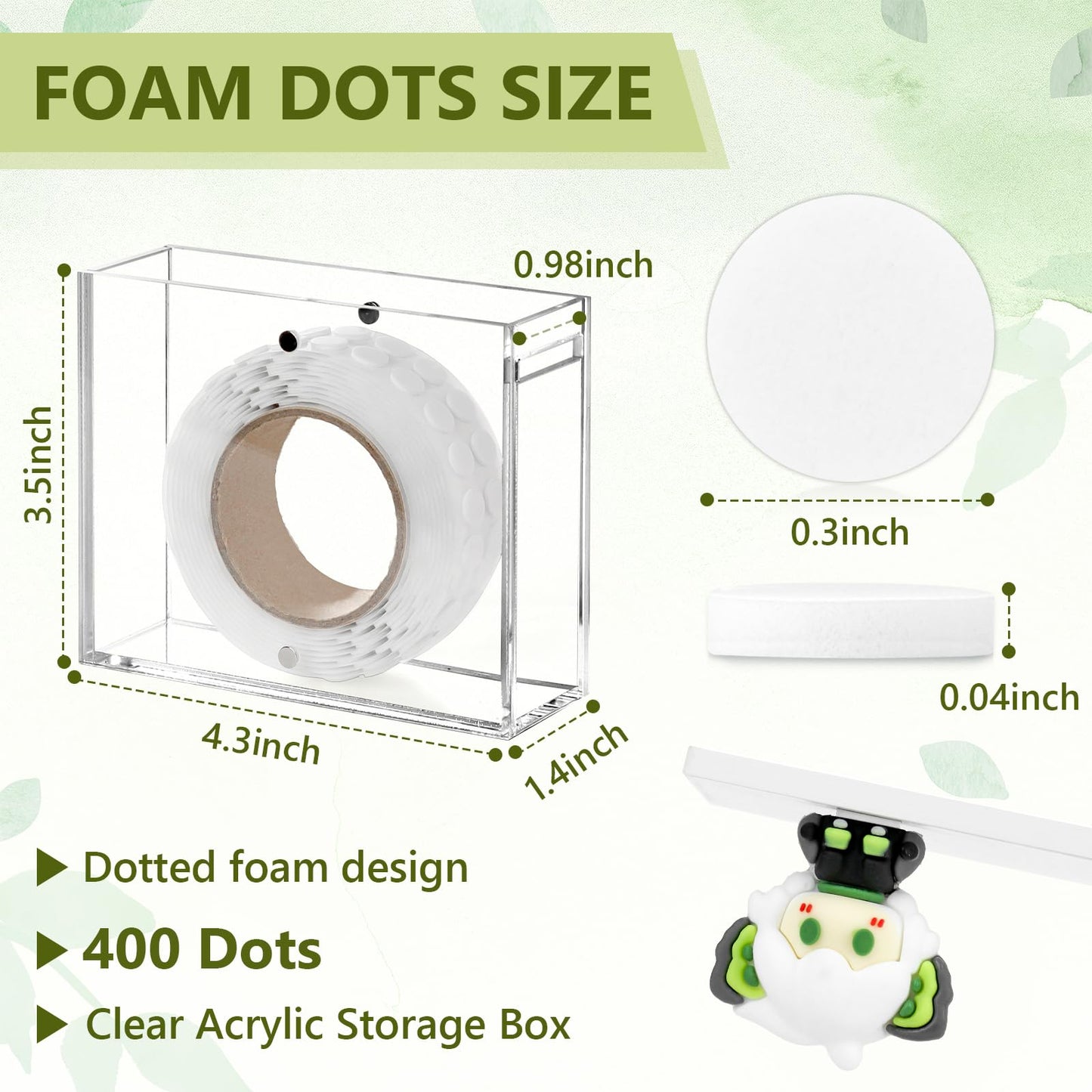HKSZEH 400 PCS 1mm Double Sided Foam Dots with Acrylic Box 0.3" Foam Pop Dots 3D Craft Foam Tape Dual Adhesive Foam Mounts Foam Round Dots for Art Crafts DIY(White with Box,0.3" Diameter,1mm Thick)