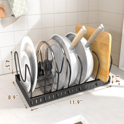 2PACK Pot Lid Organizers Inside Cabinet for Kitchen, Pots and Pans Organizer Under Cabinet with 16 Adjustable Dividers, Countertop Lid Holder, Rust-Resistant, Tool-Free Installation, Easy to Clean