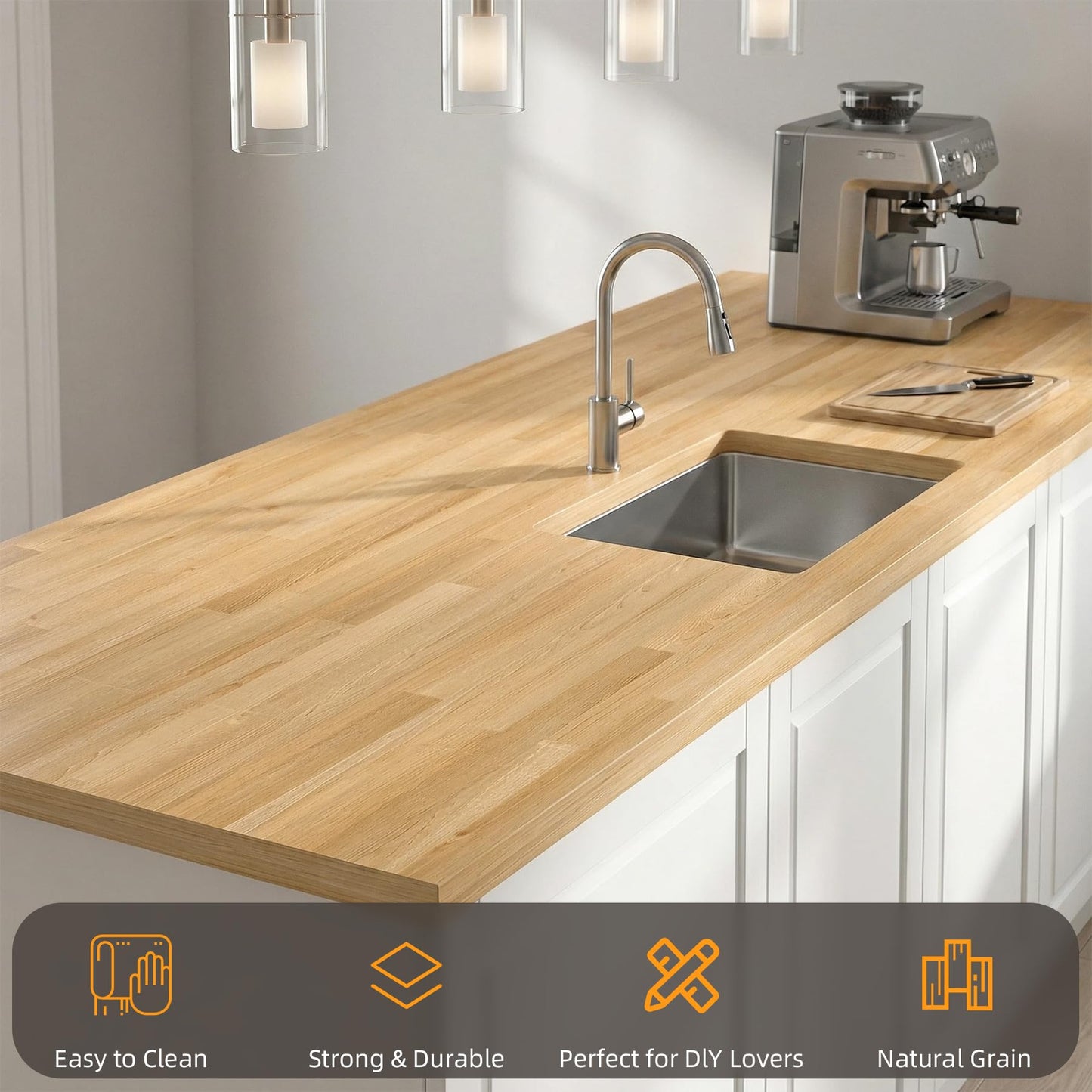 Kitchen Island Butcher Block Countertop – 6FT Solid Birch Wood Slab Unfinished Butcher Block Island Top for Kitchen Countertop, Dining Island, Prep Table & DIY Furniture Projects