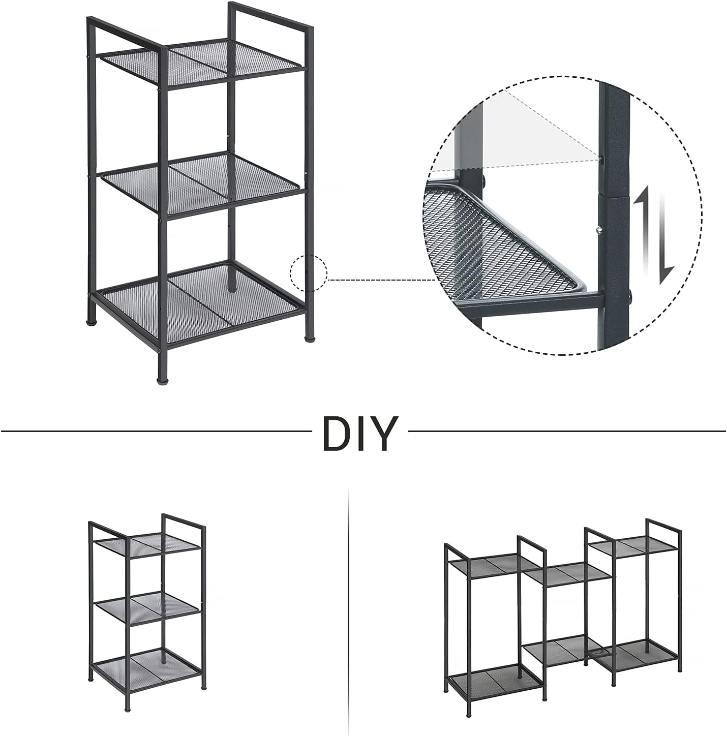 3-Tier UBSC33BK SONGMICS Storage Rack, Bathroom Shelf, Extendable Plant Stand with Adjustable Shelf, for Bathroom