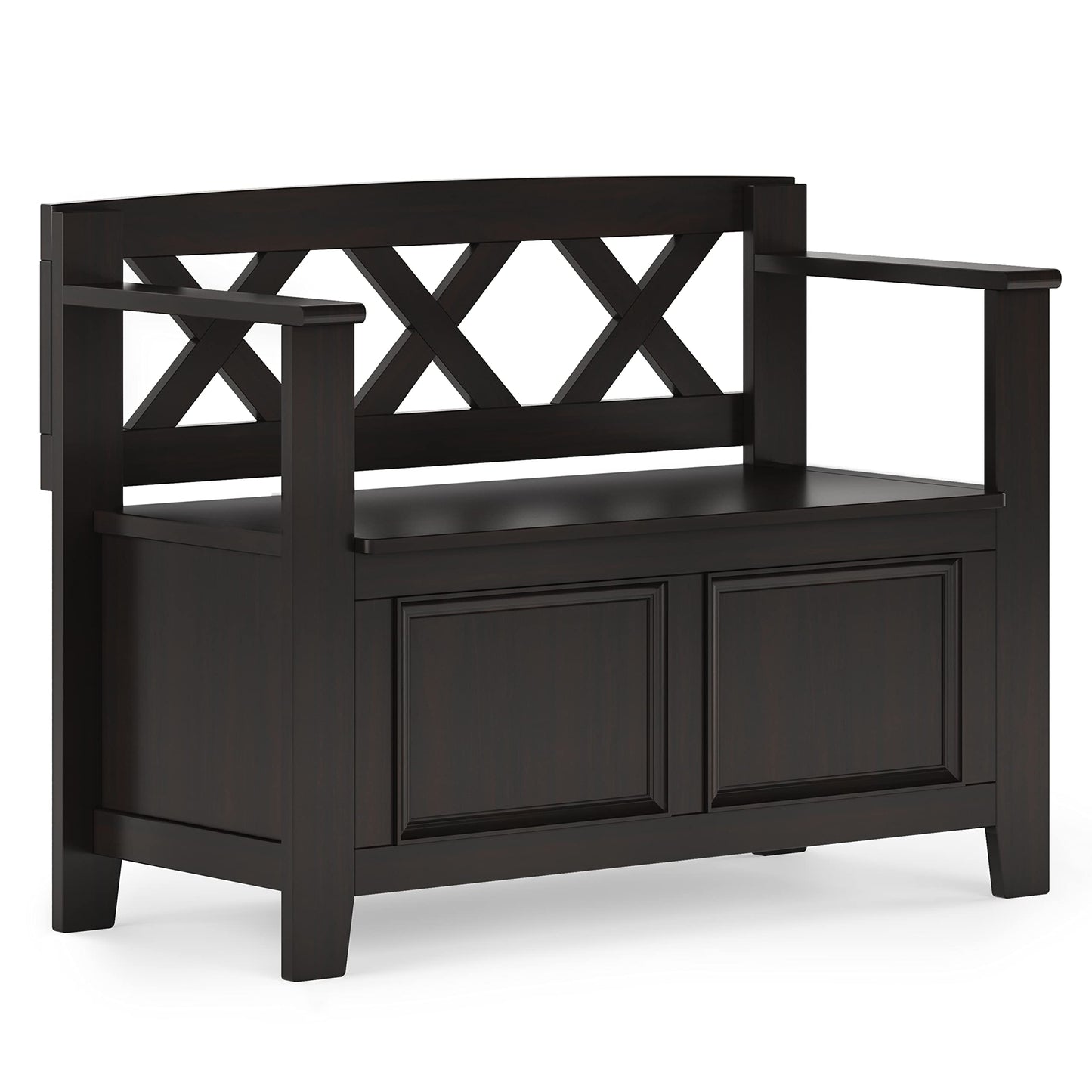 SIMPLIHOME Amherst Solid Wood 36 inch Wide Small Storage Bench and 36 inch Wide Storage Cabinet in Hickory Brown for the Living Room, Entryway, and Family Room, Transitional Style