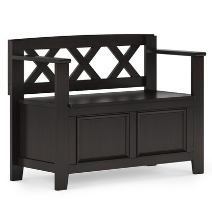 SIMPLIHOME Amherst Solid Wood 36 inch Wide Small Storage Bench and 36 inch Wide Storage Cabinet in Hickory Brown for the Living Room, Entryway, and Family Room, Transitional Style
