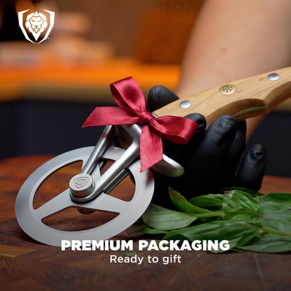 Dalstrong Orbit Razor Pizza Wheel Cutter — Olive Wood Handle — HC Stainless Steel, Heavy-Duty Tri-Spoke Wheel — For Pizza Night, Flatbreads & Pastry — Unique Kitchen Gift, Customer Support