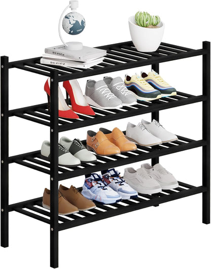 4 Closet, Bathroom27 x11 x26(Black, 4 Tier Bamboo Shoe Rack Storage Organizer for Multifunctional Stackable Free