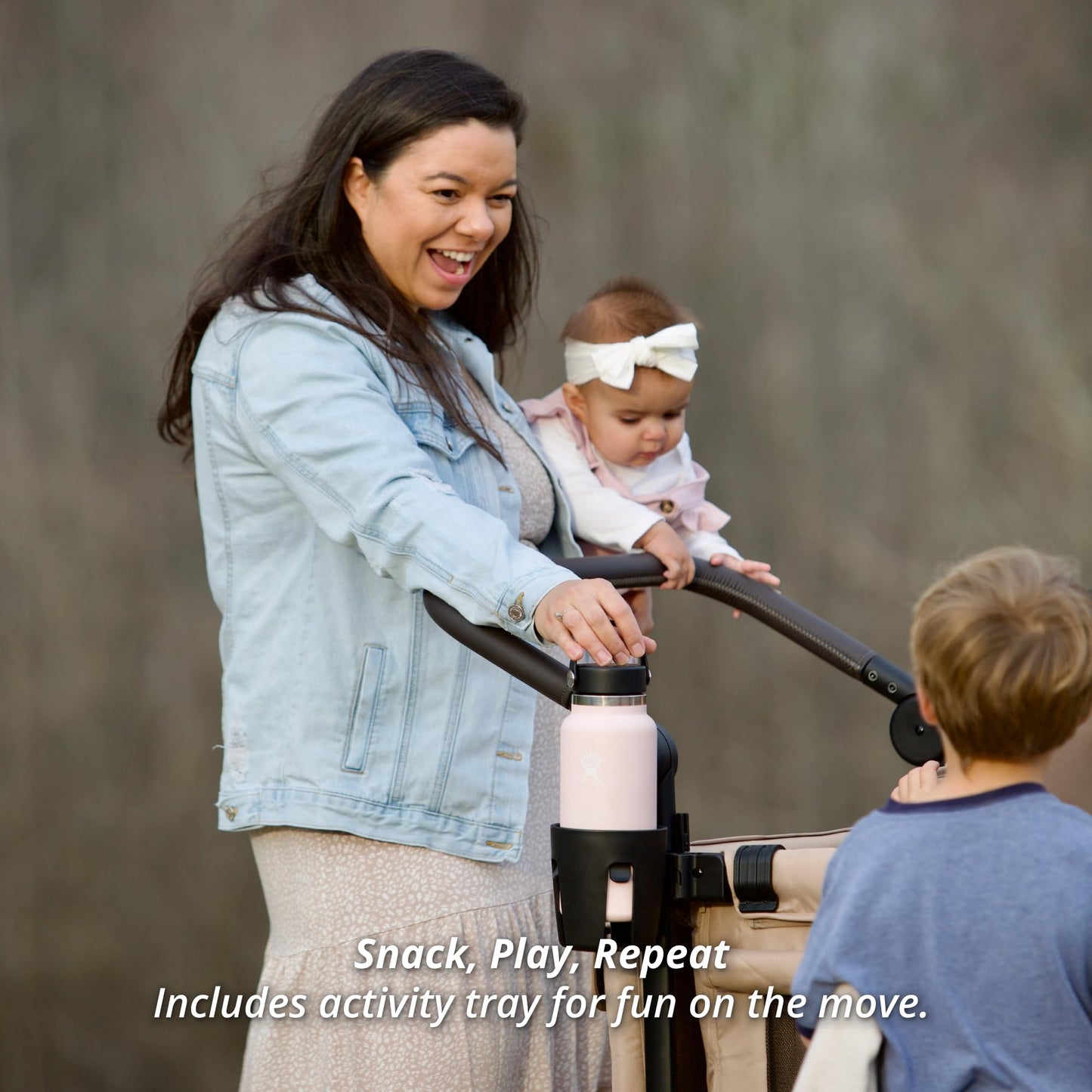 Keenz MOOV 2-Passenger All-Terrain Stroller Wagon with Reclining Seats, Cooler Bin, Push/Pull Handle, and Rubber Wheels – Foldable Wagon for Kids and Toddlers, Mocha