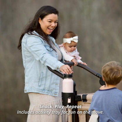 Keenz MOOV 2-Passenger All-Terrain Stroller Wagon with Reclining Seats, Cooler Bin, Push/Pull Handle, and Rubber Wheels – Foldable Wagon for Kids and Toddlers, Mocha