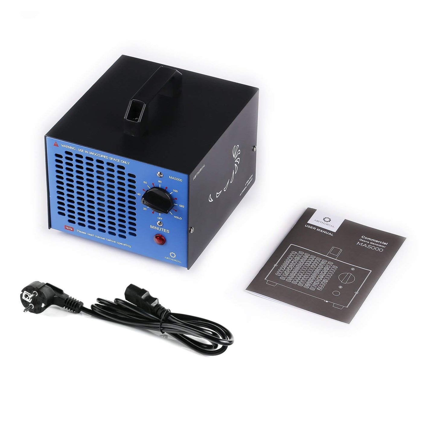 Airthereal MA5000 Commercial Ozone Generator, High Capacity Ozone Machine Odor Removal - Home Air Ionizers O3 Deodorizer for Rooms, Smoke, Cars and Pets, Eliminate Odors up to 2000sq.ft., Blue