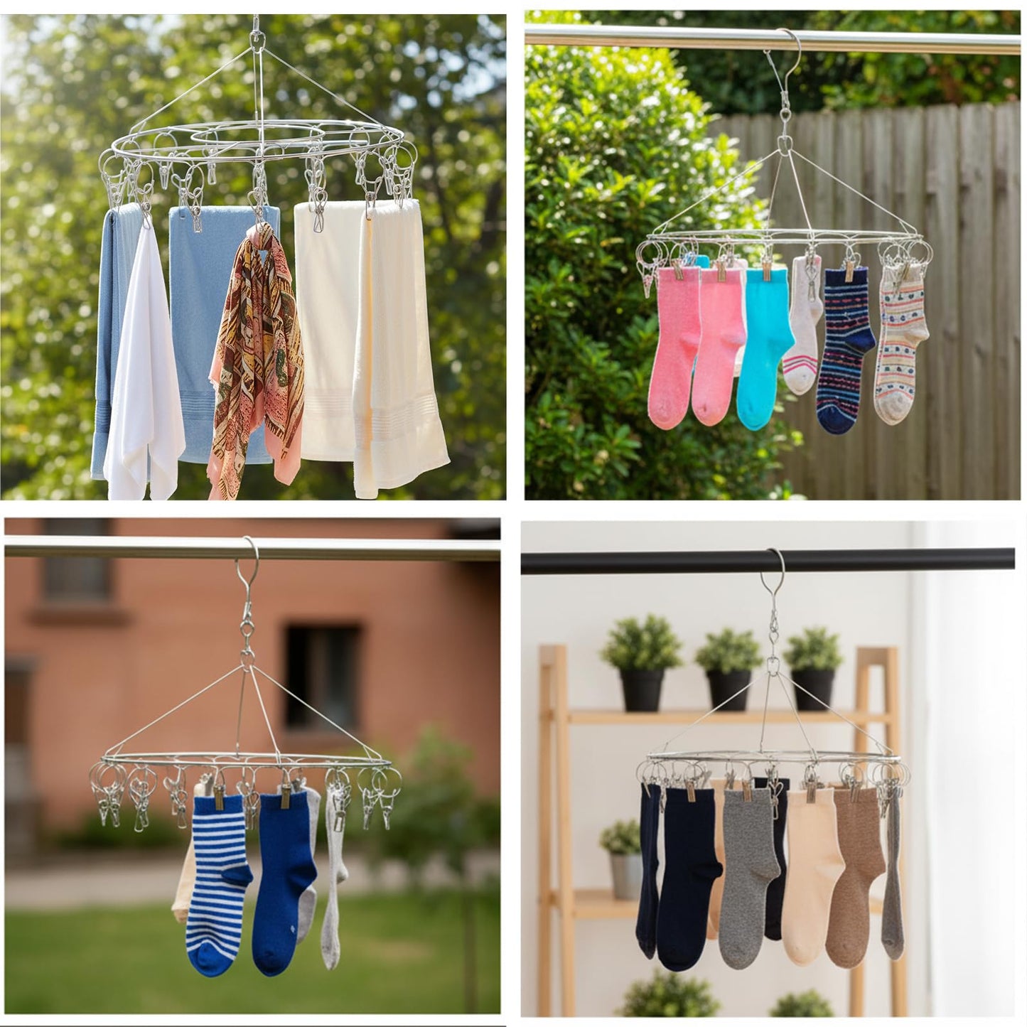 Kegeeei 5 Pack Stainless Steel Hanging Drying Rack with Clips - Foldable Laundry & Plant Dryer for Socks, Underwear, Bras, Towels, Spices & Flowers