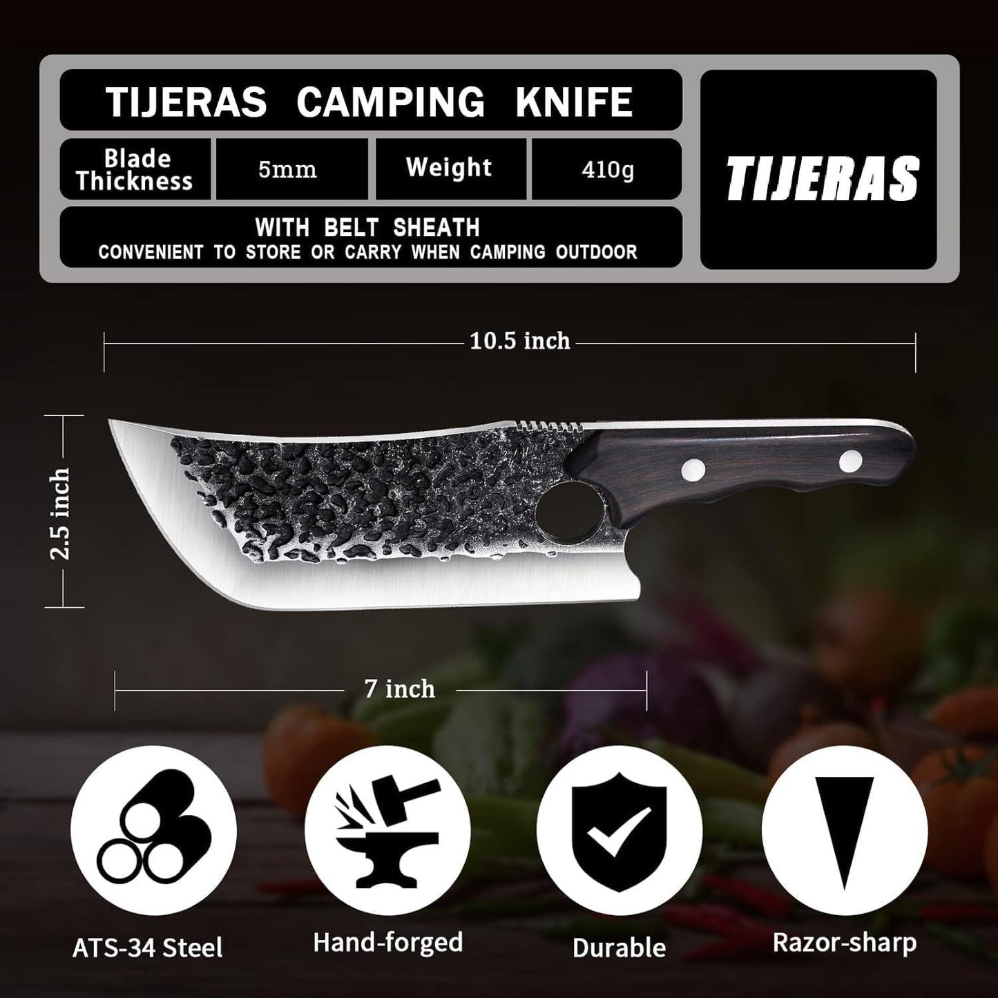 TIJERAS Butcher Knife for Meat Cutting, Japanese Hand Forged Meat Cleaver with Sheath, Full Tang Japanese Cleaver for Camping, BBQ, Birthday Gifts for Men Women