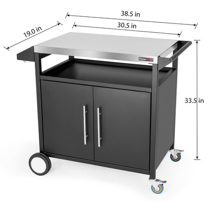 OuterMust Grill Table Outdoor Kitchen Cabinet, Moveable Outdoor Prep Table & Bar for Storage, Grilling and Pizza Oven, Multifunctional Silver & Black