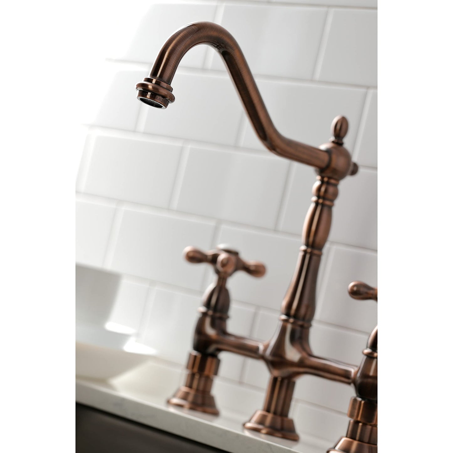 Kingston Brass KS127AXBSAC Heritage Bridge Kitchen Faucet, Antique Copper, 11.19 x 8.56 x 13.13