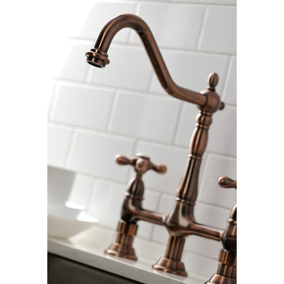 Kingston Brass KS127AXBSAC Heritage Bridge Kitchen Faucet, Antique Copper, 11.19 x 8.56 x 13.13
