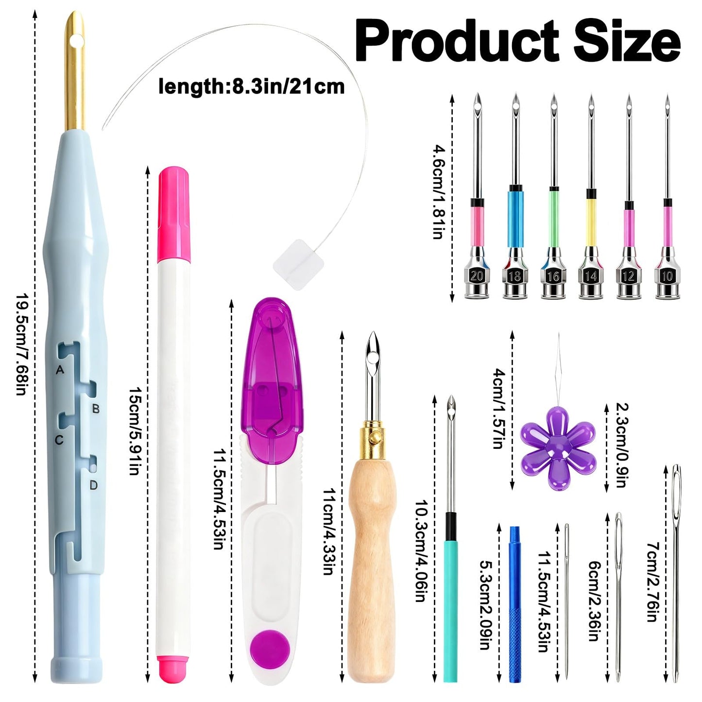 AUGSUN 39Pcs Punch Needle Kit, Punch Needle Tool Adjustable Punch Needle Embroidery Kits Wooden Handle Embroidery Pen for Embroidery Floss Cross Stitching Beginner