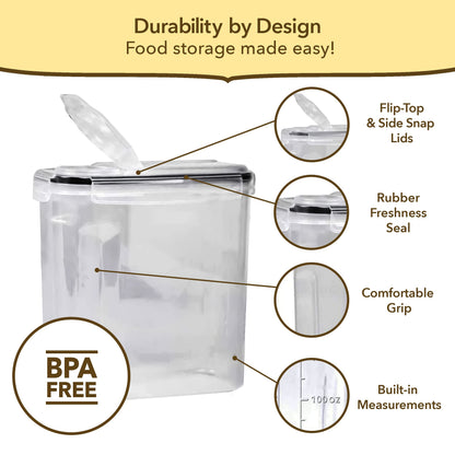 Simply Gourmet Airtight Cereal Containers with Lids – 3 Piece Tall Kitchen Pantry Organization Set, BPA-Free Clear Plastic, Pour Spout Lids for Breakfast Cereal, Rice, Flour, Sugar, Snacks