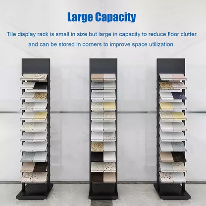CVGfko Commercial Floor Tiles Sample Rack with Double,Side Shelf, Heavy Duty Retail Display Stand for Wooden Boards/Door Templates, Large Capacity & Space Saving,9.8x15.7x66.9in/25x40x170cm