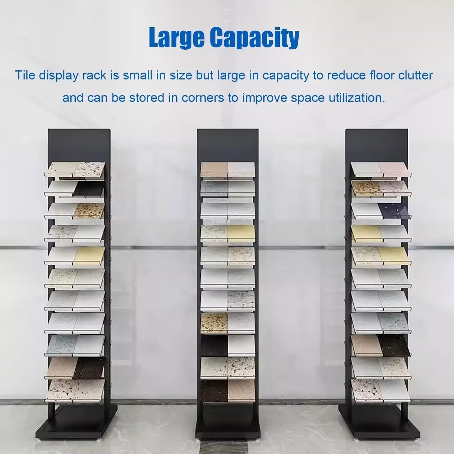 DFTWJMA Commercial Floor Tiles Sample Rack with Double-Side Shelf, Heavy Duty Retail Display Stand for Wooden Boards/Door Templates, Large Capacity & Space Saving,9x15.7x66.9in/23x40x170cm