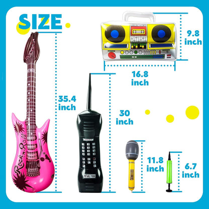Fraiieon 80s/90s Inflatable Guitar Microphone Boombox Phone for Carnival Theme Party Decorations Hip Hop Photo Booth