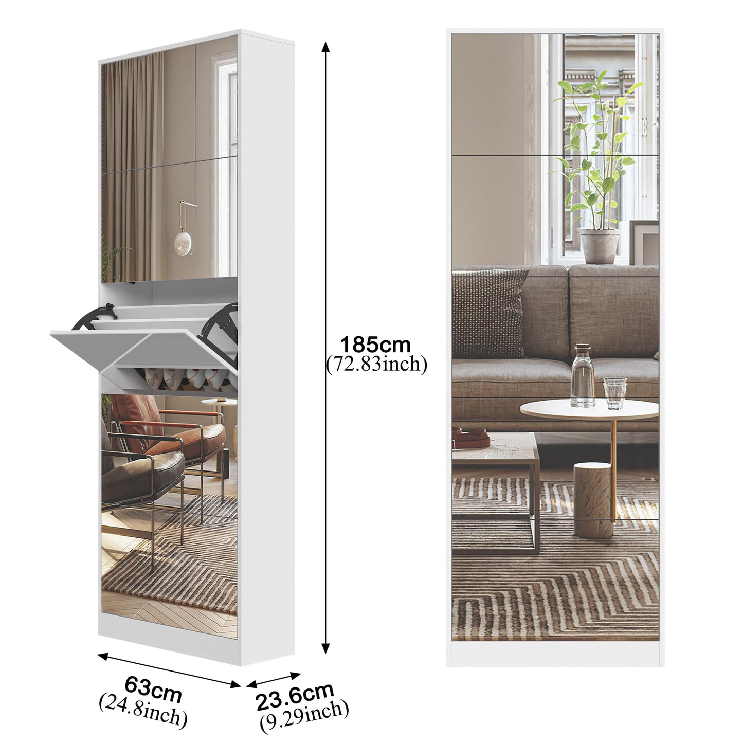 Organizedlife Shoe Storage Cabinet with Full Length Mirror, 30 Pairs & 5 Flip Drawer, Free Standing Shoe Rack Cabinet, Narrow Shoes Organizer for Front Door, Entryway