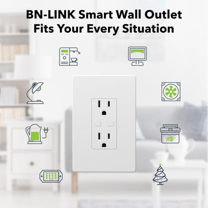 BN-LINK Smart Electrical Outlet with 2 Controlled Plugs and Type-C Charging, in-Wall Smart Wi-Fi Outlet with Voice and APP Remote Control, Compatible with Alexa and Google Assistant, 2.4GHz Wi-Fi Only