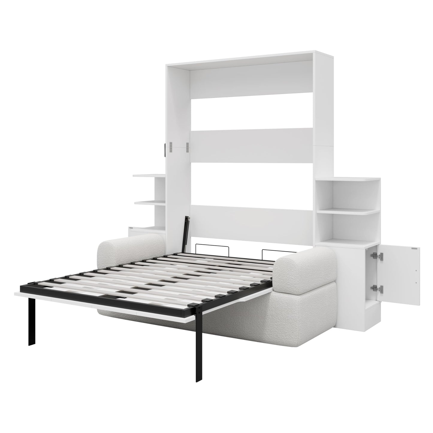 Ball & Cast Murphy Bed Full Size Murphy Beds with Sofa and Storage Cabinets,Wood Wall Hideaway w/Slat Support,can be Folded,Space-Saving,for Small Room,Dorms,White