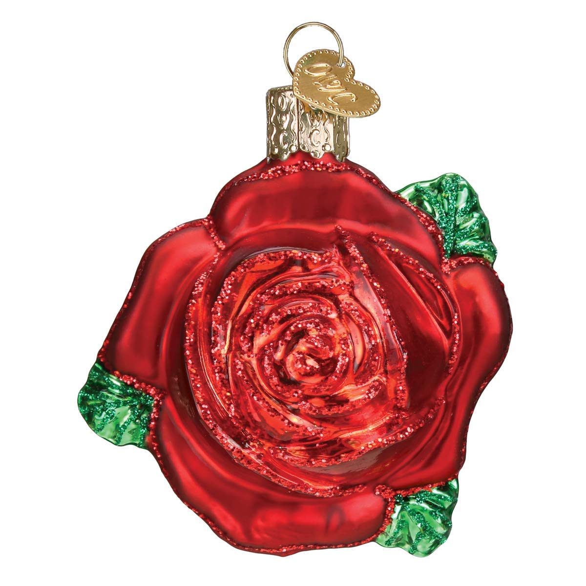 Old World Christmas Red Rose Glass Blown Ornament for Christmas Tree, Handcrafted Holiday Decoration, Floral Collection