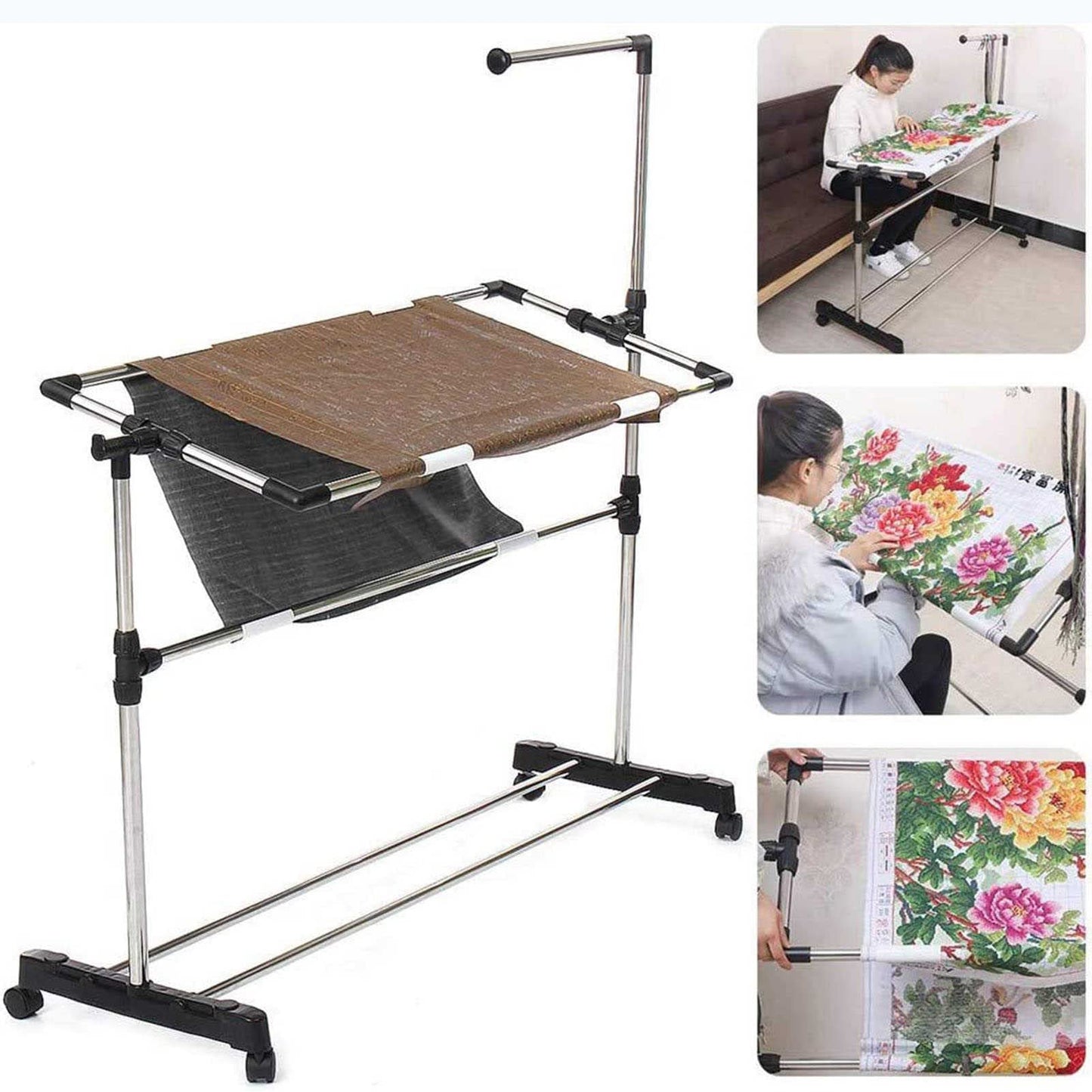 Adjustable Needlework Floor Frame for Art Craft Sewing - Standing Embroidery Lap Table and Cross Stitch Craft Stand, Ideal Holder for Crafting Enthusiasts.