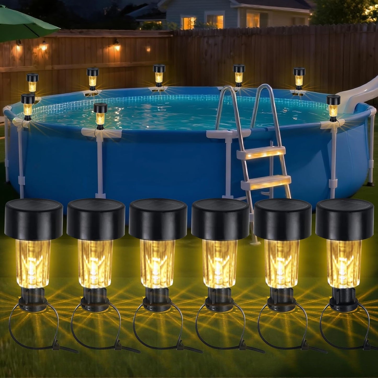 6 Pack Swimming Solar Pool Lights for Framed Above Ground Pools - Super Bright Warm White Pool Lights for Above Ground