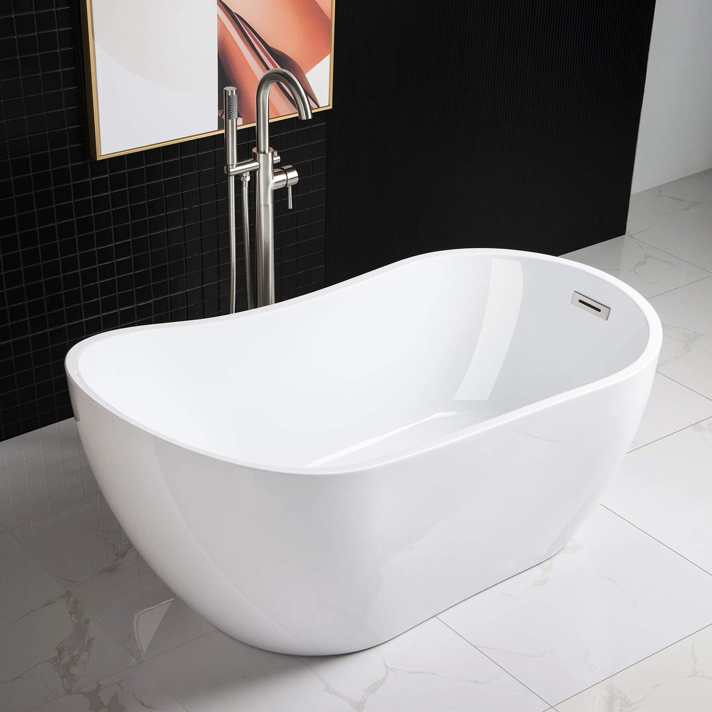 Woodbridge 59" Acrylic Freestanding Bathtub Contemporary Soaking Tub with Brushed Nickel Overflow and Drain BTA1530