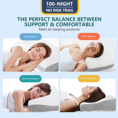 ZAMAT Memory Foam Pillow for Neck Pain Relief, Adjustable Orthopedic Ergonomic Cervical Pillow for Sleeping with Washable Cover, Bed Pillows for Side, Back, Stomach Sleepers