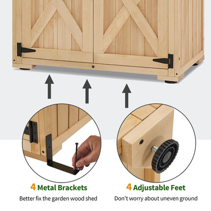 Macrout Outdoor Storage Cabinet, Wooden Storage Shed with Lock, Outside Garden Tool Shed with 2 Doors for Patio Yard Lawn, 1628 (Medium)