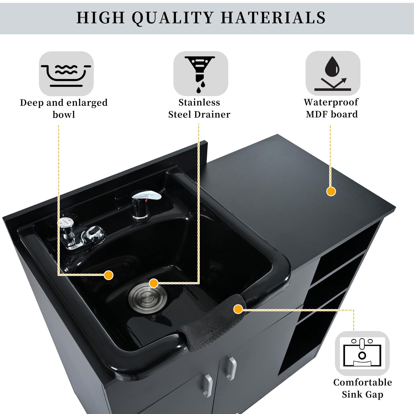 Salon Station,Shampoo Backwash Station for Salons with Shampoo Bowl & Storage Layer,Salon Equipment for Spa Beauty, Black Color