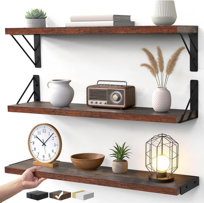 23-in BAYKA Floating Wall Shelves, Rustic Wood Wall Shelves for Bedroom, Bathroom, Kitchen & Living Room, Display Shelf