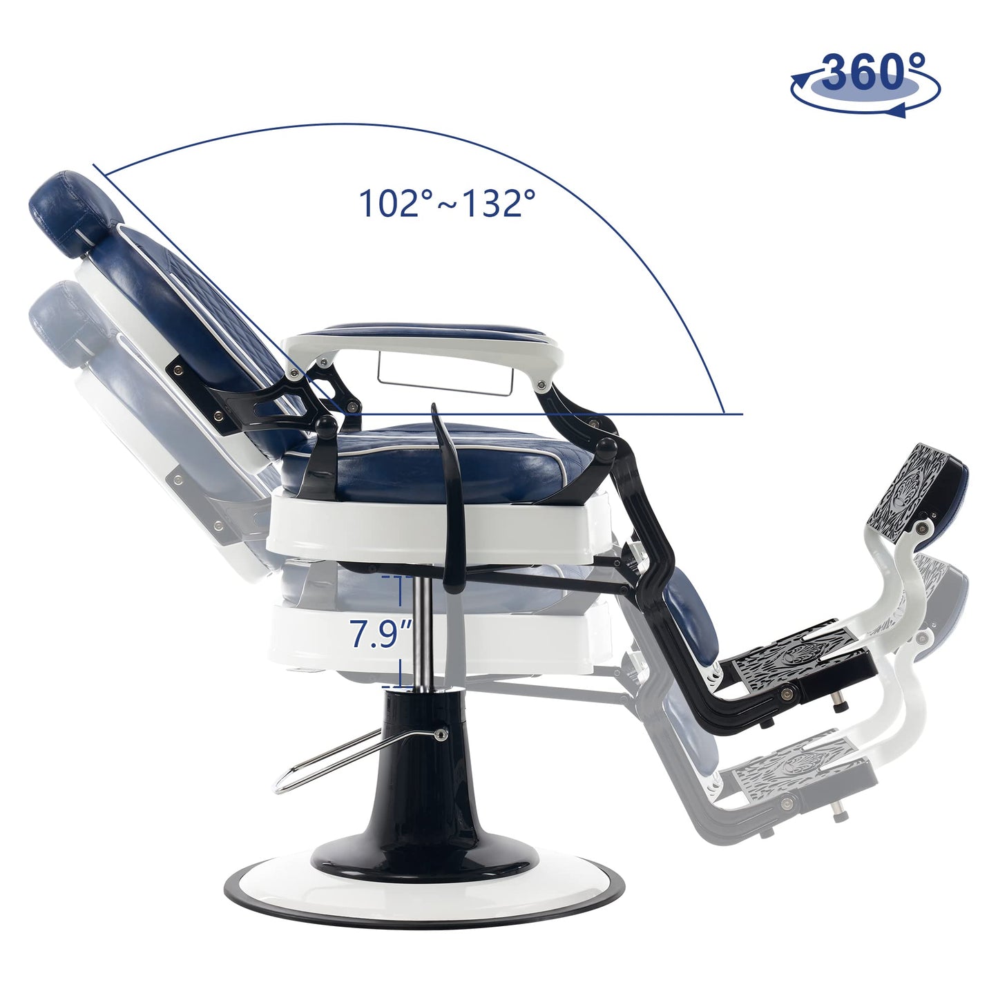 BarberPub Heavy Duty Vintage Barber Chair, All Purpose Professional Hydraulic Reclining Salon Chairs, Beauty Spa Hair Stylist Equipment 8739