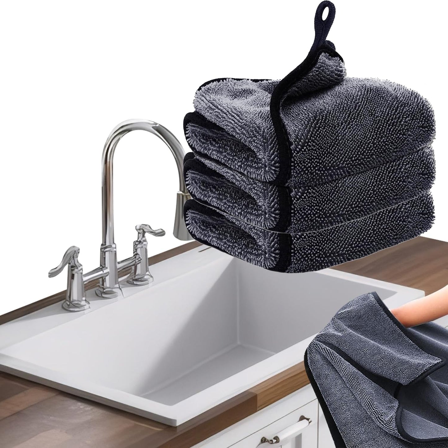 Ecopandy Shiny Cleaning Wipes, 3Pack Shiny Cloths Drying Towels,Shower Doors Drying Towels,16 * 16" Streak Free Glass Window Car Mirror Super Absorben Microfiber Cleaning Cloths (3pcs Grey 16 * 16″)