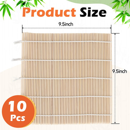 LEQC 10PCS Sushi Rolling Mat 9.5"x9.5" – Durable Sushi Mat with Tightly-Bound Design for Home & Restaurant Use (White)