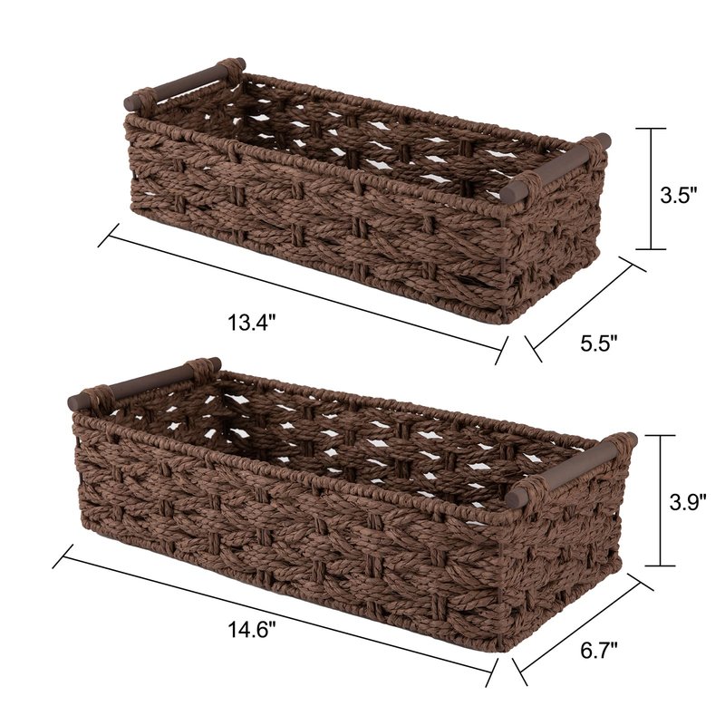 OIAHOMY Toilet Paper Baskets Handmade Paper Rope Decorative Wicker Storage Tank Shelf Cabinet Organizer for Bathroom Home, Set of 2, Green