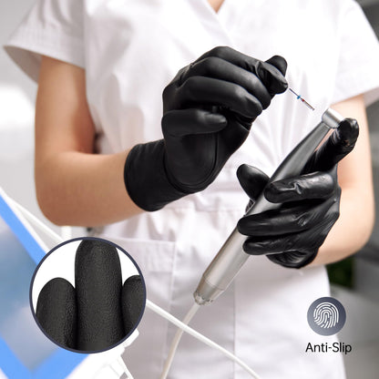 SwiftGrip Disposable Nitrile Exam Gloves, Black Nitrile Gloves Disposable Latex Free for Medical, Cooking & Esthetician, Food-Safe Rubber Gloves, Powder Free, Non-Sterile, 100-ct Box (Medium)