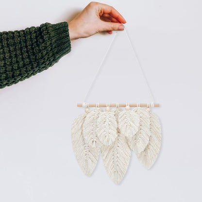 FREEBLOSS 2 Set DIY Macrame Leaf Wall Hanging Kit Macrame Feather 100M Macrame Cord and 20Pcs Wooden Beads Boho Macrame Wall Hanging Decor Macrame DIY Kit Handmade Gift for Mom Girls