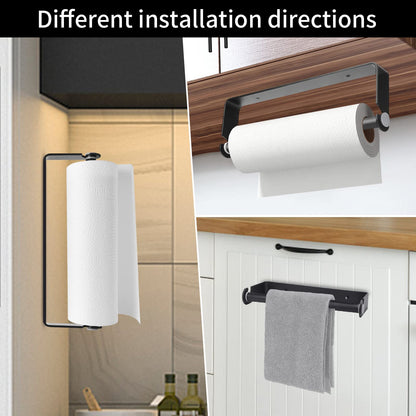 PEDORUBY Under Cabinet Paper Towel Holder, Adhesive or Drill Mount Paper Towel Holder, Wall Mount Paper Towel Holders for Kitchen or Bathroom (Black) 2 Pack