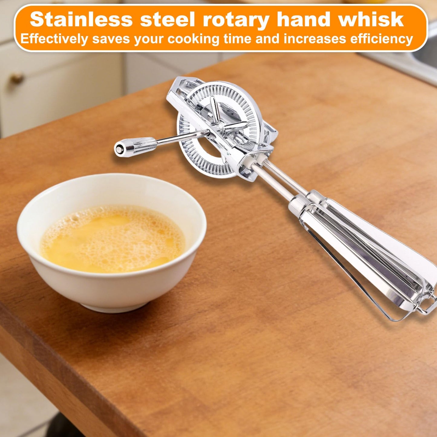 Dual Rotary Hand Egg Beater, Stainless Steel Rotary Hand Whisk Non-Electric Kitchen Whisk Tool for Baking Cooking Cream & Batter