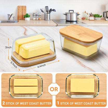 HEKEIEON Glass Butter Dish With Sealed Lid - Large Tray for Refrigerator and Outdoor Use - Dishwasher Safe