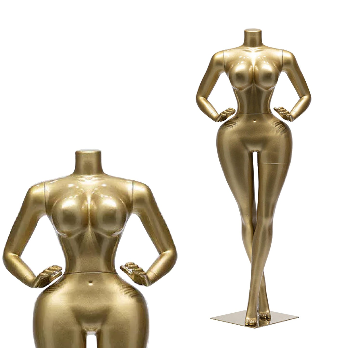 Jxjarnet Luxury Gold Electroplated Female Mannequin, High-End Hourglass Curvy Dress Form with Ultra-Thin Waist & Large Hips, Posable Full Body Display for Boutique(Crossed-No Head,Both Hips)