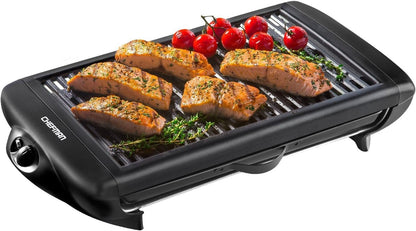 Chefman Electric Smokeless Indoor Grill, Non-Stick Cooking Surface & Adjustable Temperature Knob for BBQing, Black