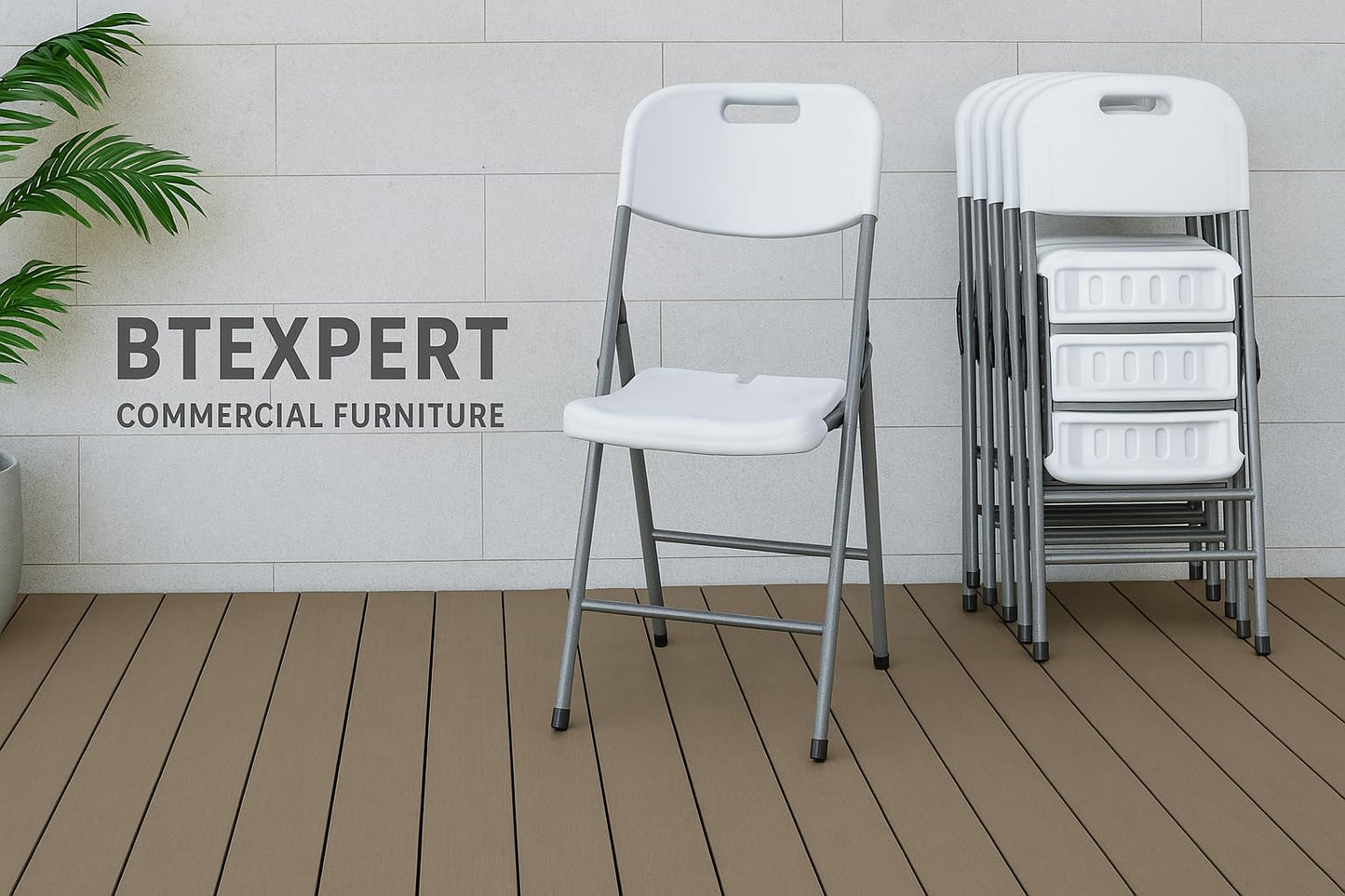 BTEXPERT White Folding Chair Steel Frame Commercial Heavy Duty Foldable Chair Portable HDPE Plastic Seat Event Chair for Indoor Outdoor Wedding Party Picnic Kitchen Dining Church School Set of 12