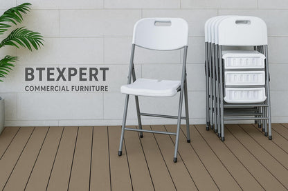 BTEXPERT White Folding Chair Steel Frame Commercial Heavy Duty Foldable Chair Portable HDPE Plastic Seat Event Chair for Indoor Outdoor Wedding Party Picnic Kitchen Dining Church School Set of 12