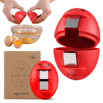 PowCube Egg Cracker, Silicone Egg Shell Opener, Cute Egg Shaped Design, Opens Eggs with Ease, A Little Happiness Boost for Your Kitchen. (Color: Deep Red, 1-Pack)
